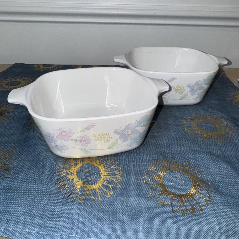 2 CorningWare P-43-B Vintage 700ml Floral Patterned Glassware 5x2.5"‎